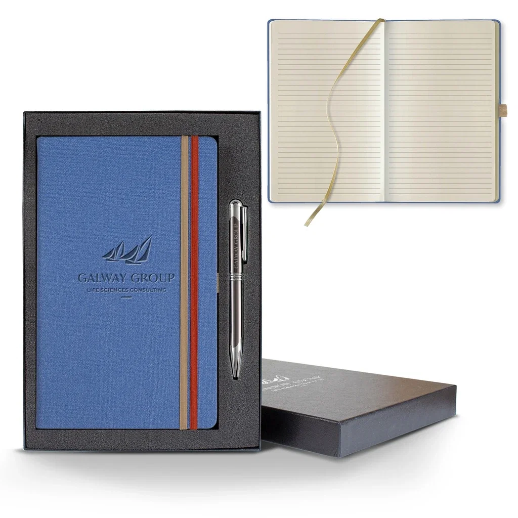 Castelli Bi Band Medio Lined Ivory Page Journal Gift Set — Jacket Color: Blue,Pen Color: Gun Metal — view 2