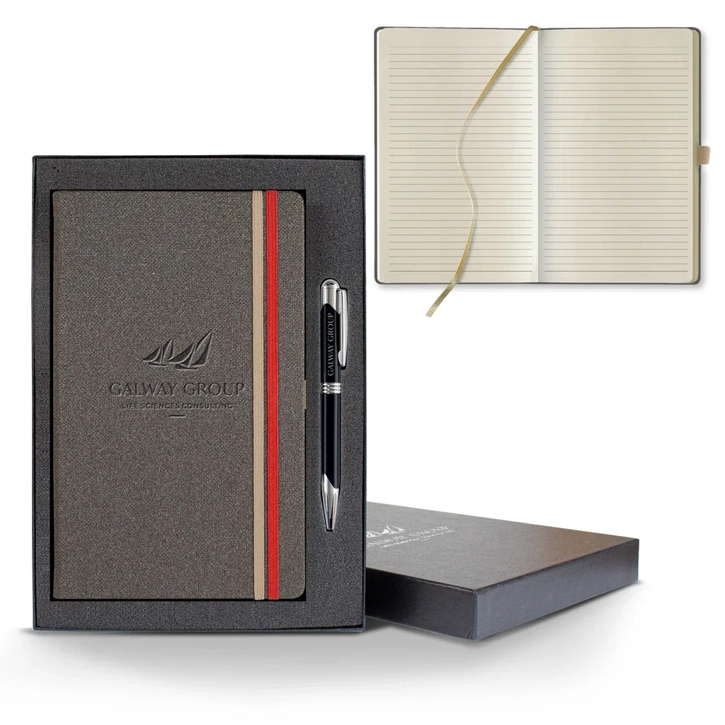 Castelli Bi Band Medio Lined Ivory Page Journal Gift Set — Jacket Color: Dark Gray,Pen Color: Black Pen — view 3