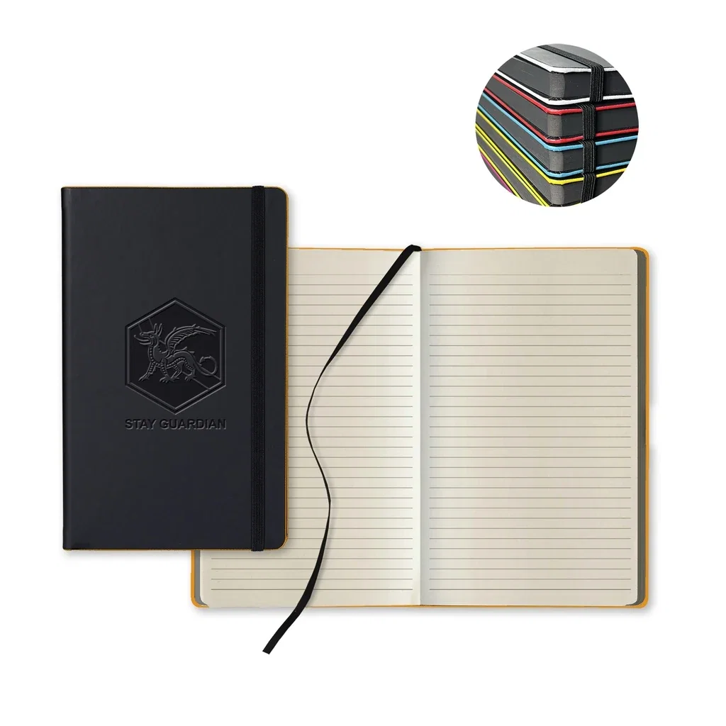 Castelli Black Laser Medio Lined Ivory Page Journal — Jacket Color: Black/LightOrange
