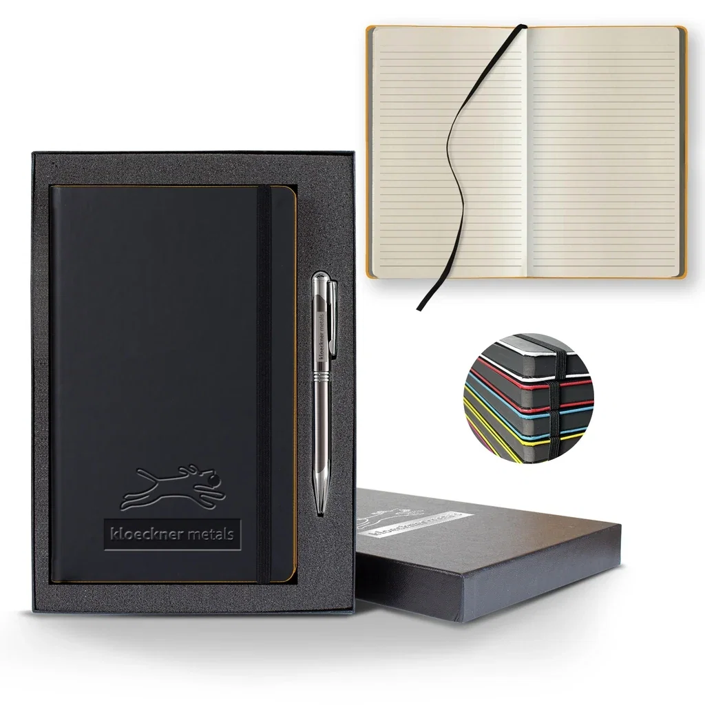 Castelli Black Laser Medio Lined Ivory Page Journal Gift Set — Jacket Color: Black/LightOrange,Pen Color: Gun Metal — view 2