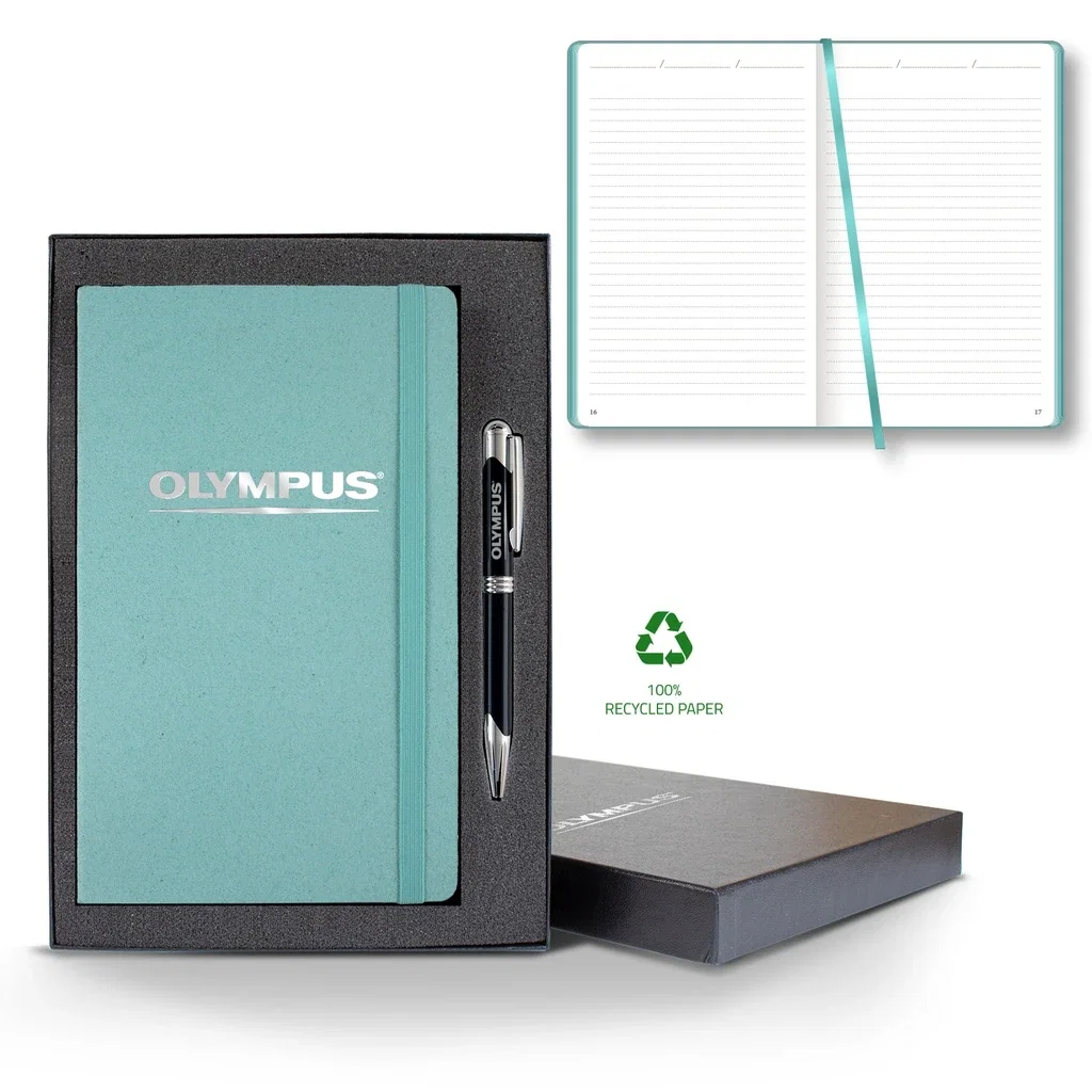 Castelli Carapace Medio Lined Recycled White Page Journal Gift Set — Jacket Color: Sky,Pen Color: Black Pen