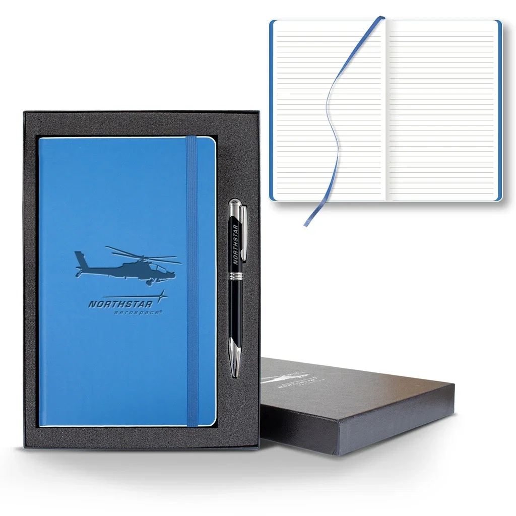Castelli Color Laser Medio Lined White Page Journal Gift Set — Jacket Color: Turquoise - White Border,Pen Color: Black Pen