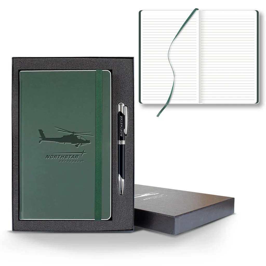 Castelli Color Laser Medio Lined White Page Journal Gift Set — Jacket Color: Green - White Border,Pen Color: Black Pen — view 3