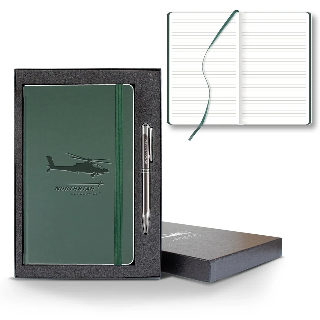 Castelli Color Laser Medio Lined White Page Journal Gift Set — Jacket Color: Green - White Border,Pen Color: Gun Metal — view 4