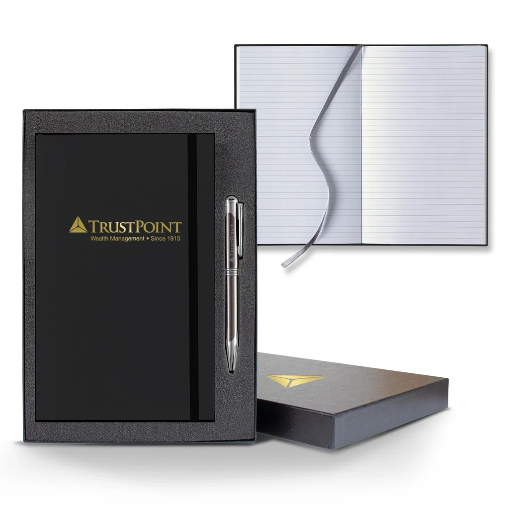 Castelli Matra Banded Medio Lined White Page Journal Gift Set — Jacket Color: Black,Pen Color: Gun Metal — view 2