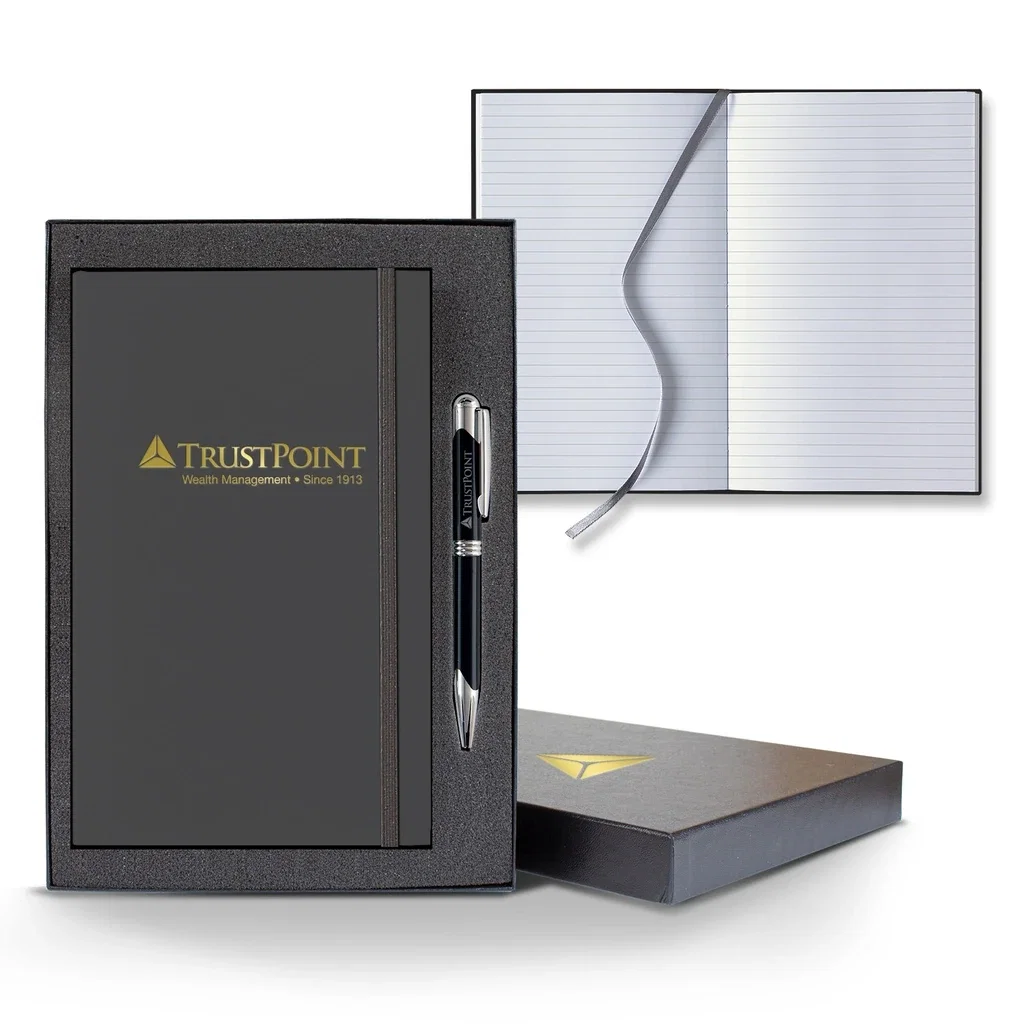 Castelli Matra Banded Medio Lined White Page Journal Gift Set — Jacket Color: Gray,Pen Color: Black Pen — view 3