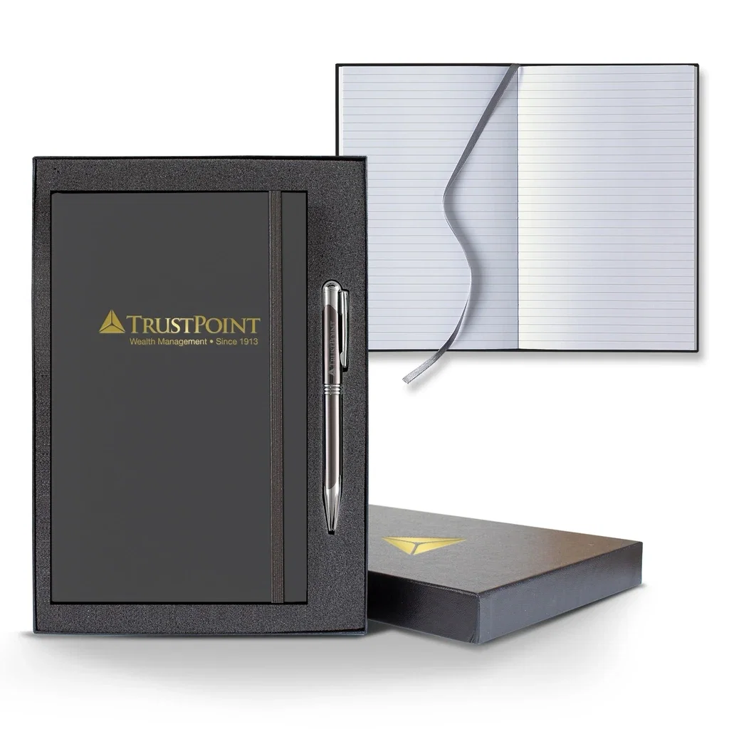 Castelli Matra Banded Medio Lined White Page Journal Gift Set — Jacket Color: Gray,Pen Color: Gun Metal — view 4