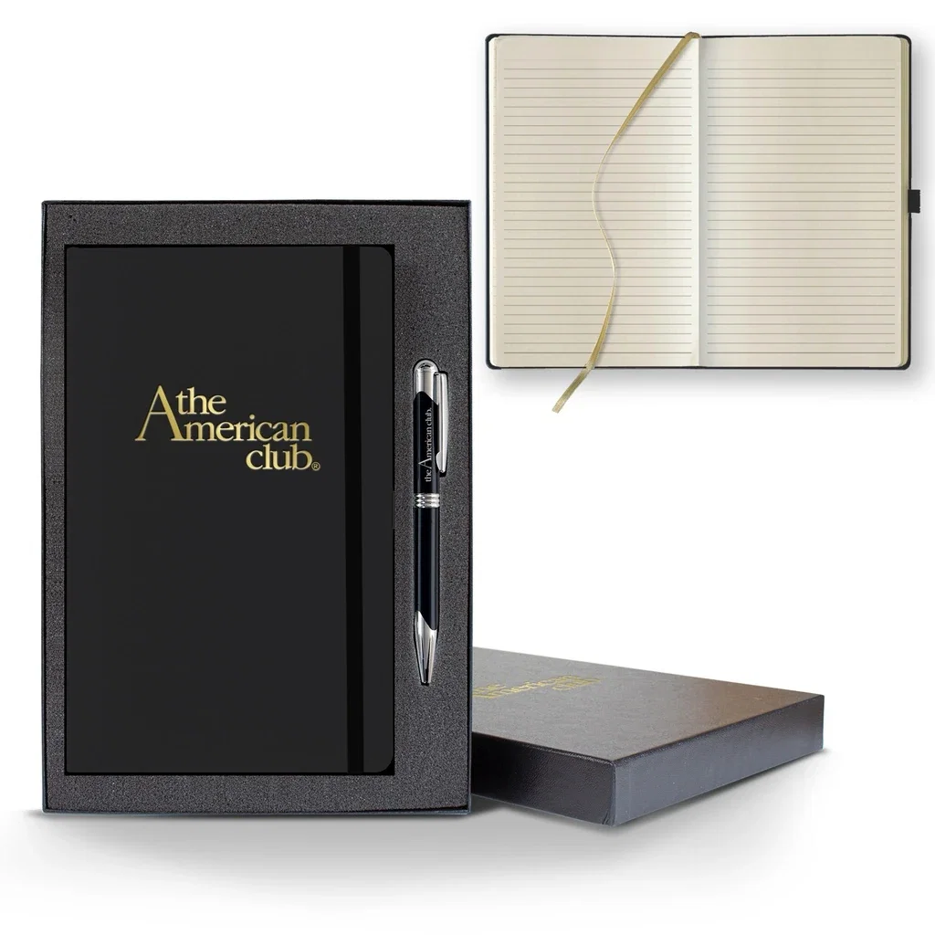 Castelli Matra Medio Lined Ivory Page Journal Gift Set — Jacket Color: Black,Pen Color: Black Pen