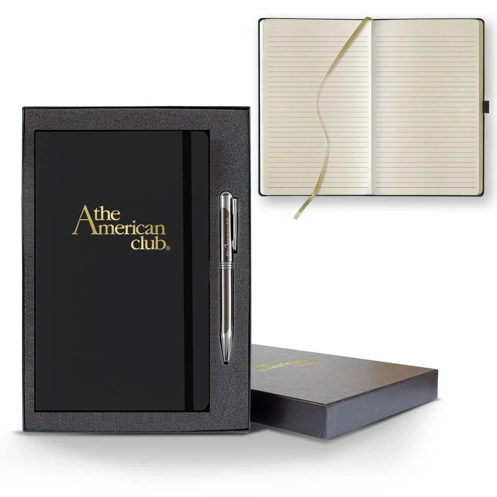 Castelli Matra Medio Lined Ivory Page Journal Gift Set — Jacket Color: Black,Pen Color: Gun Metal — view 2