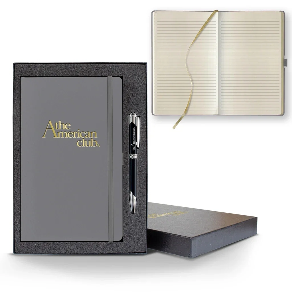 Castelli Matra Medio Lined Ivory Page Journal Gift Set — Jacket Color: Gray,Pen Color: Black Pen — view 3