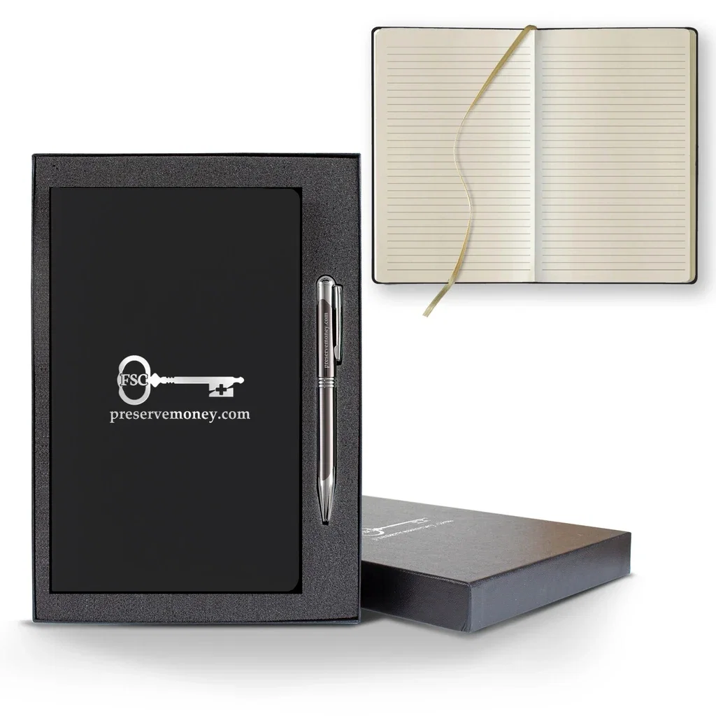 Castelli Matra Slim Medio Lined Ivory Page Journal Gift Set — Jacket Color: Black,Pen Color: Gun Metal — view 2