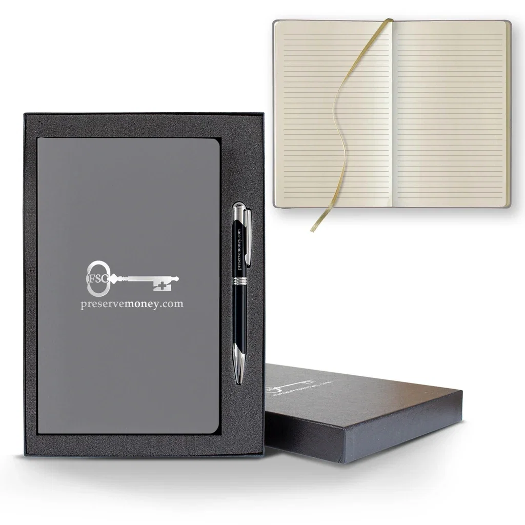 Castelli Matra Slim Medio Lined Ivory Page Journal Gift Set — Jacket Color: Gray,Pen Color: Black Pen — view 3