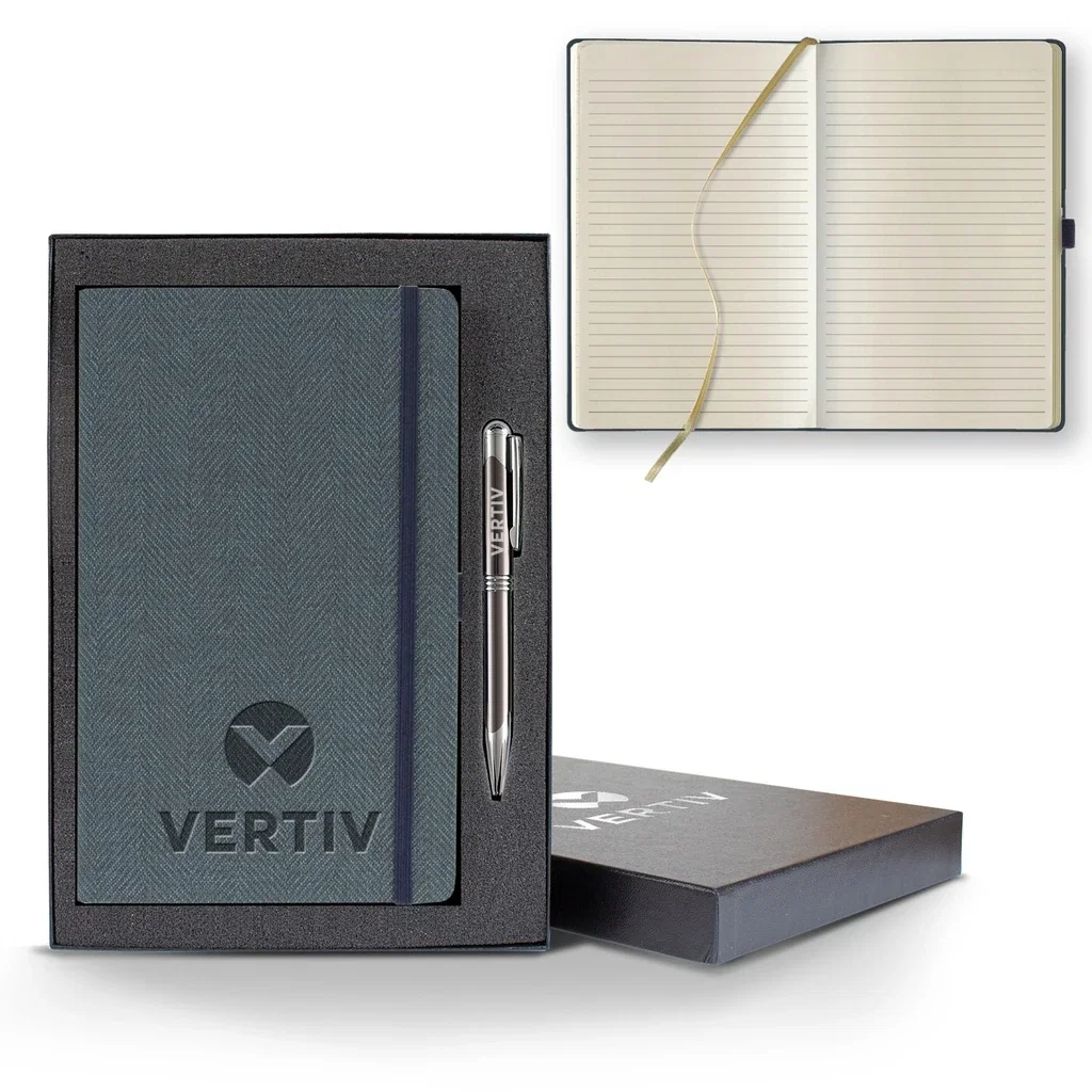 Castelli Montana Medio Lined Ivory Page Journal Gift Set — Jacket Color: Blue,Pen Color: Gun Metal — view 2