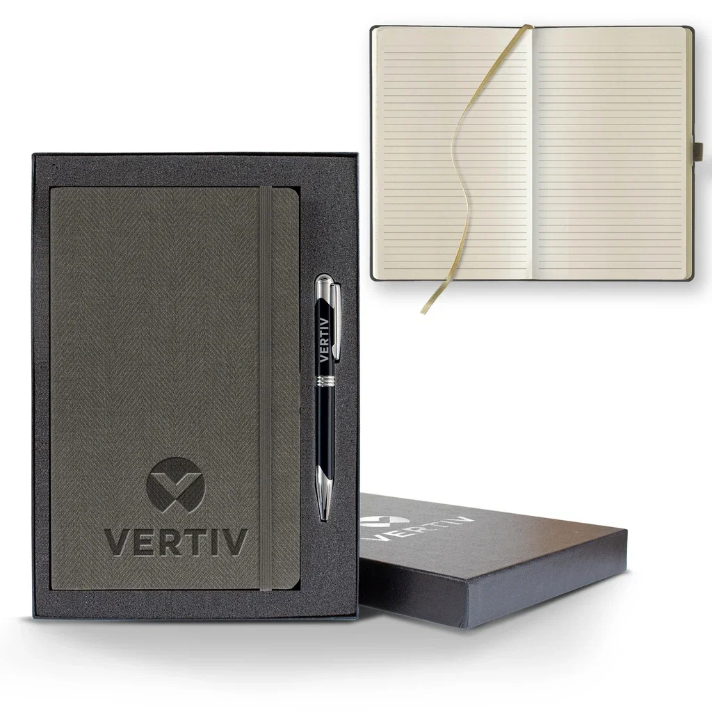 Castelli Montana Medio Lined Ivory Page Journal Gift Set — Jacket Color: Gray,Pen Color: Black Pen — view 3