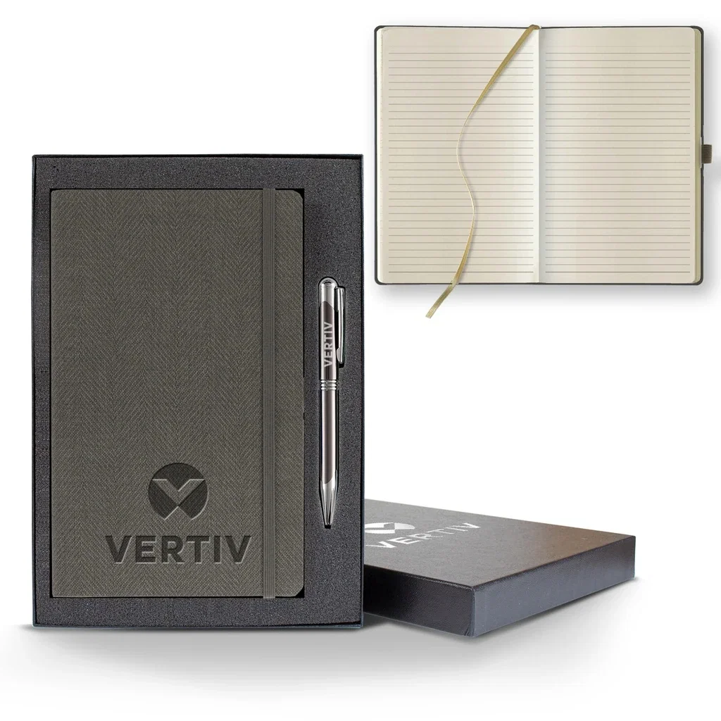 Castelli Montana Medio Lined Ivory Page Journal Gift Set — Jacket Color: Gray,Pen Color: Gun Metal — view 4