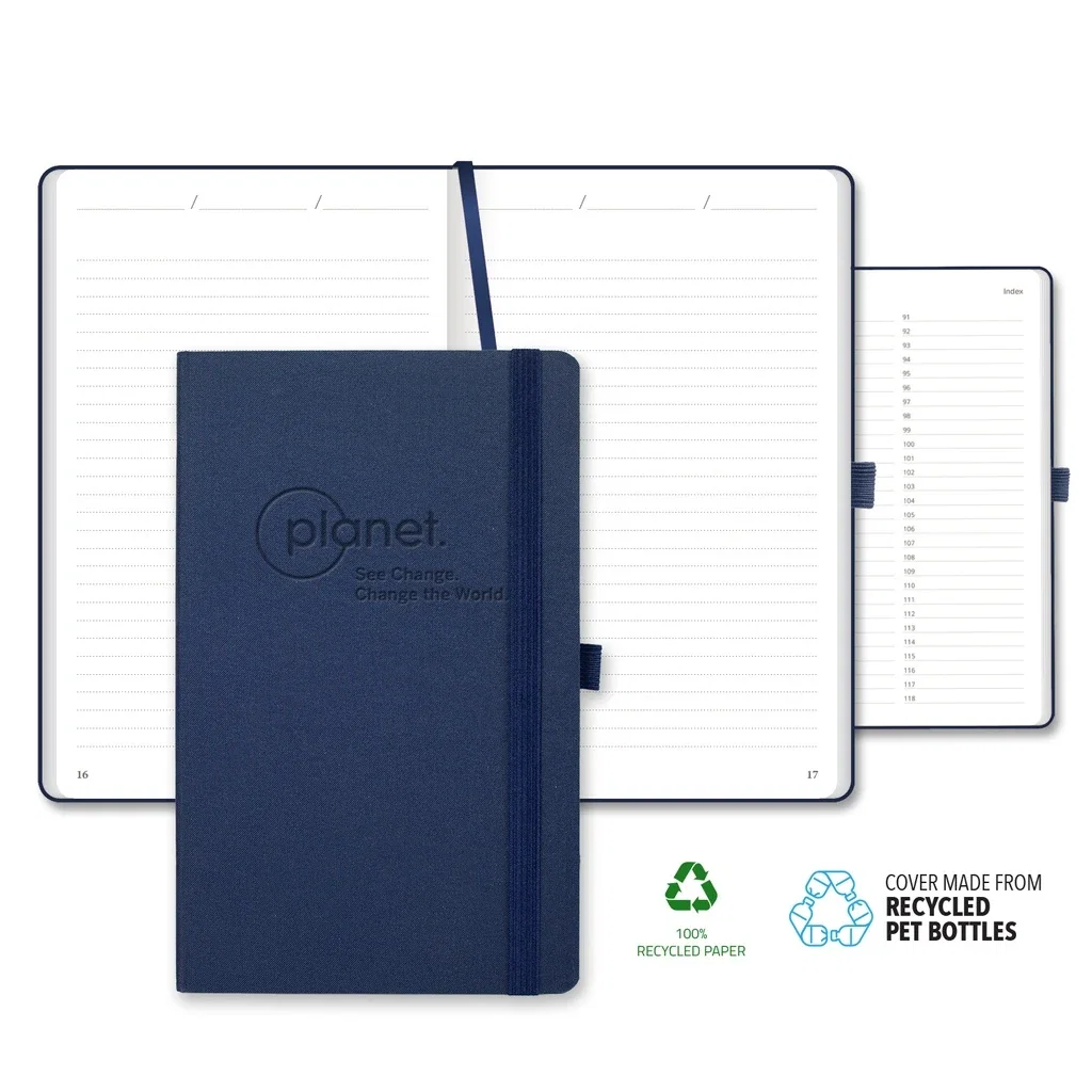 Castelli Oceano ECO rPET Medio Lined Recycled White Page Journal — Jacket Color: Navy — view 2