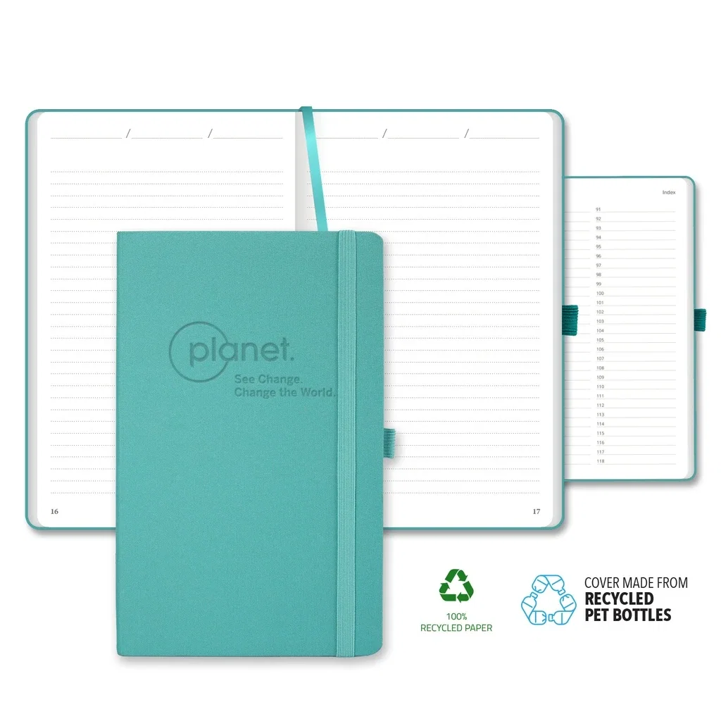 Castelli Oceano ECO rPET Medio Lined Recycled White Page Journal — Jacket Color: Aqua — view 4