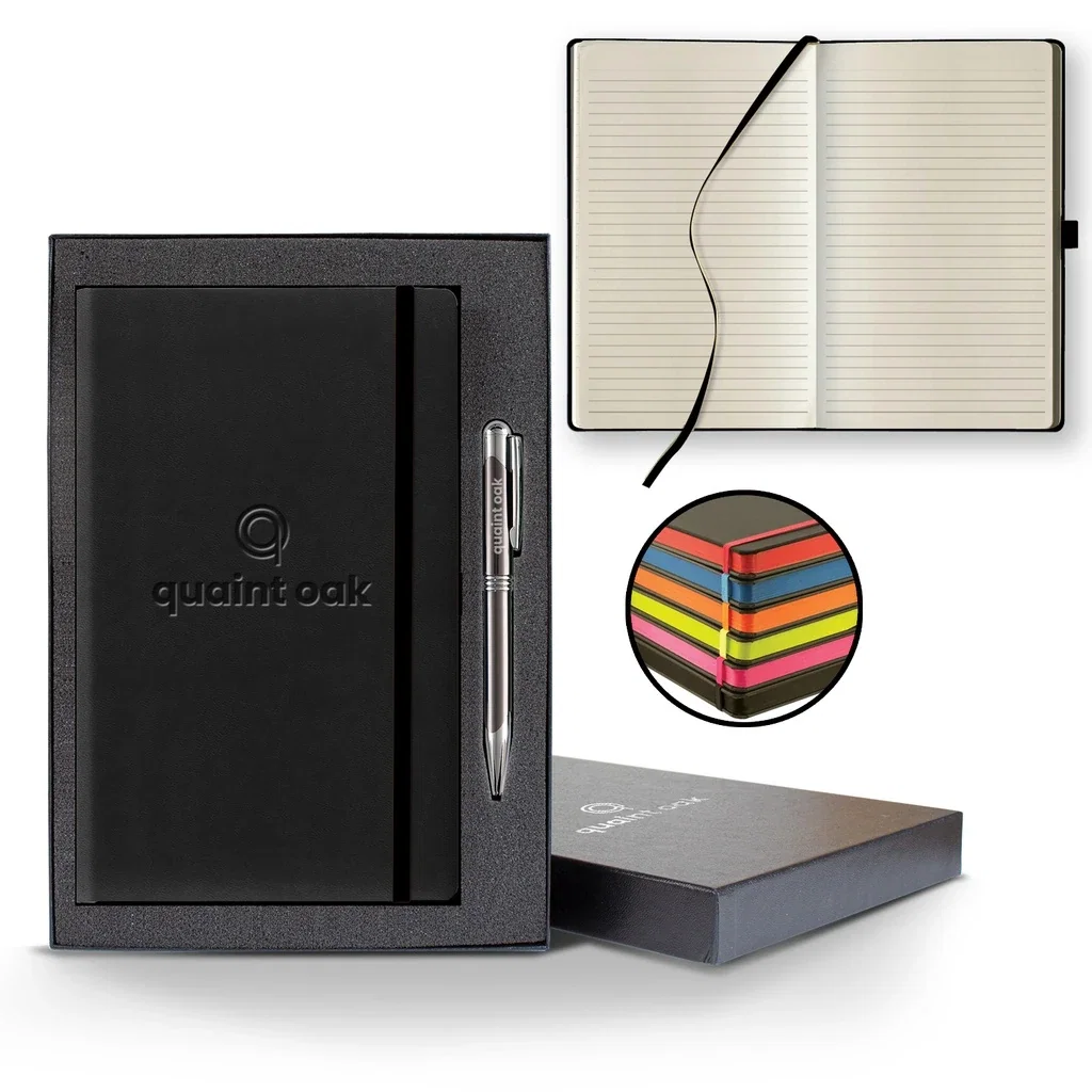Castelli Tucson Edge Medio Lined Ivory Page Journal Gift Set — Jacket Color: Black Edge,Pen Color: Gun Metal — view 2
