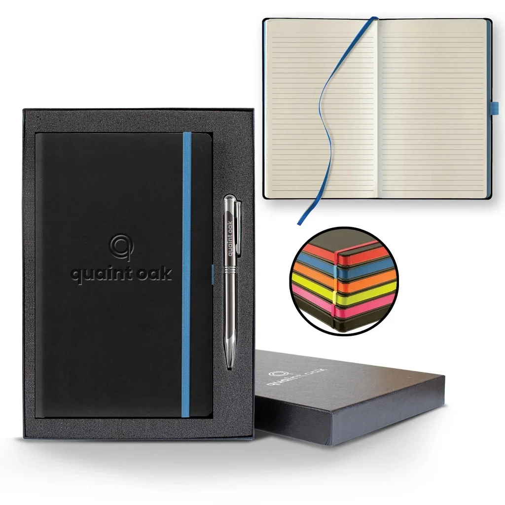 Castelli Tucson Edge Medio Lined Ivory Page Journal Gift Set — Jacket Color: Blue Edge,Pen Color: Gun Metal — view 4