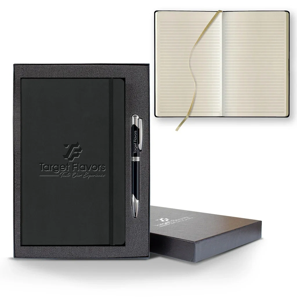 Castelli Tucson Flex Medio Lined Ivory Journal Gift Set — Jacket Color: Black,Pen Color: Black Pen