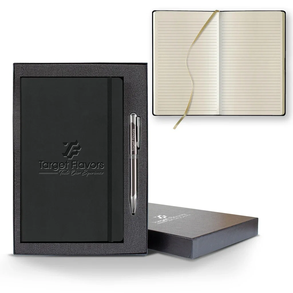 Castelli Tucson Flex Medio Lined Ivory Journal Gift Set — Jacket Color: Black,Pen Color: Gun Metal — view 2