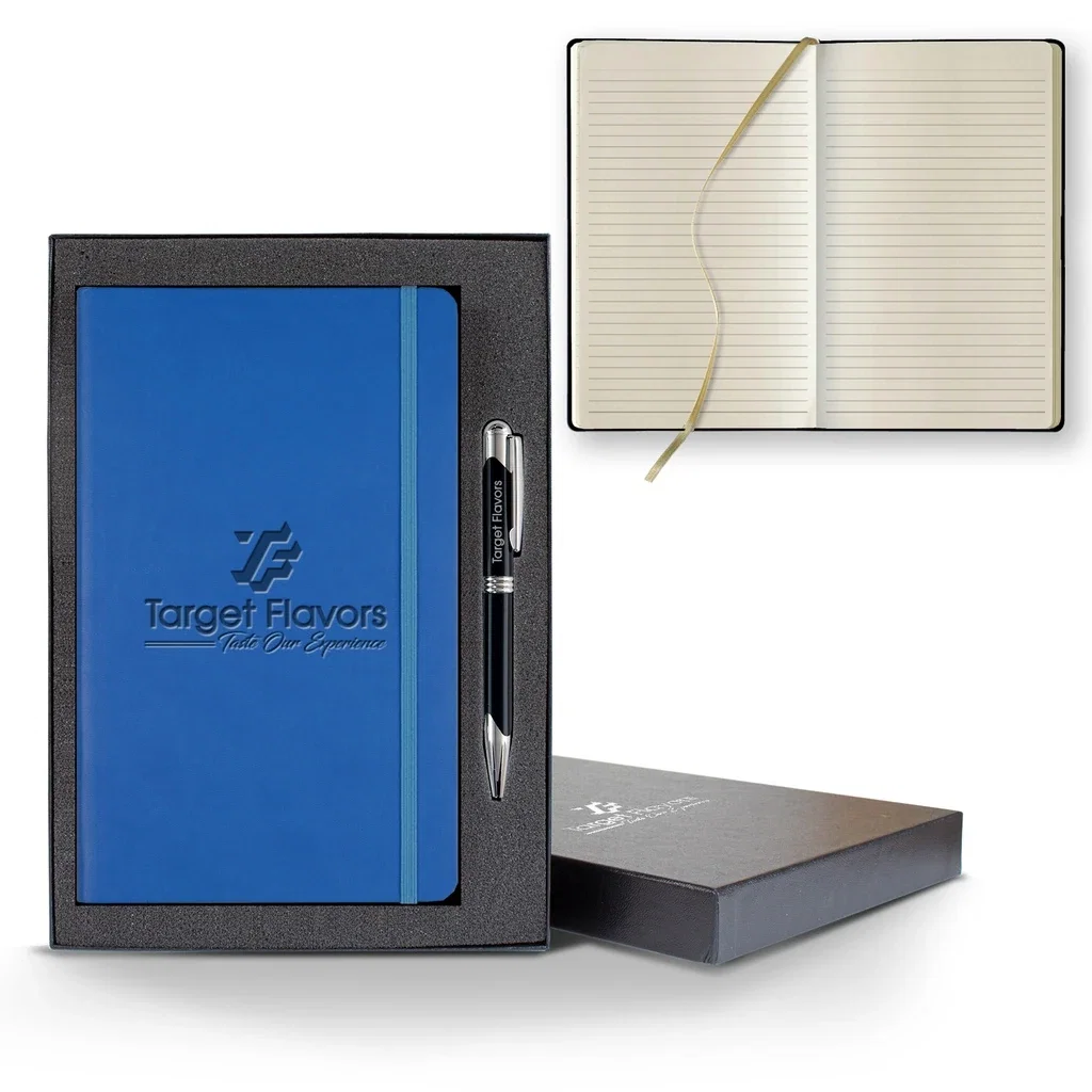 Castelli Tucson Flex Medio Lined Ivory Journal Gift Set — Jacket Color: Blue,Pen Color: Black Pen — view 3