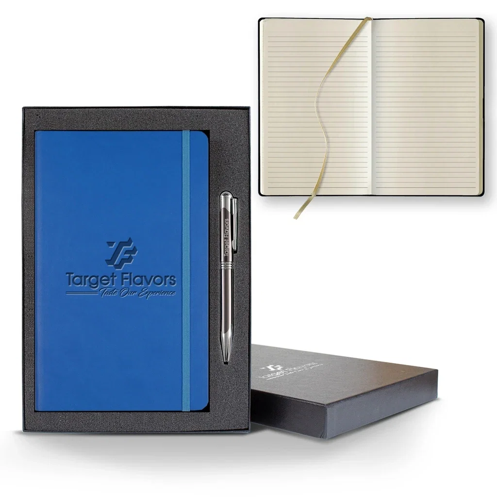 Castelli Tucson Flex Medio Lined Ivory Journal Gift Set — Jacket Color: Blue,Pen Color: Gun Metal — view 4