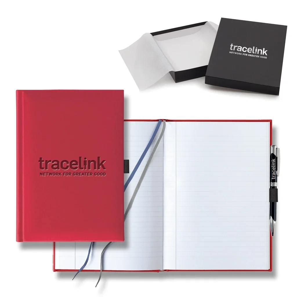 Tucson Medium Journal Pen Loop, Pen and Gift Box — Jacket Color: Bright Red,Pen Color: Black Pen — view 4