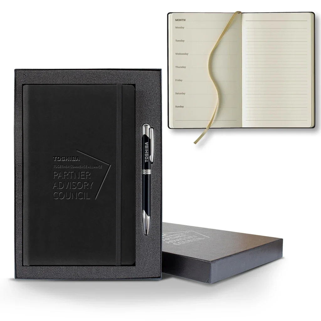 Castelli Tucson Medio Ivory Page Perpetual Weekly Notes Gift Set — Jacket Color: Black,Pen Color: Black Pen — view 3