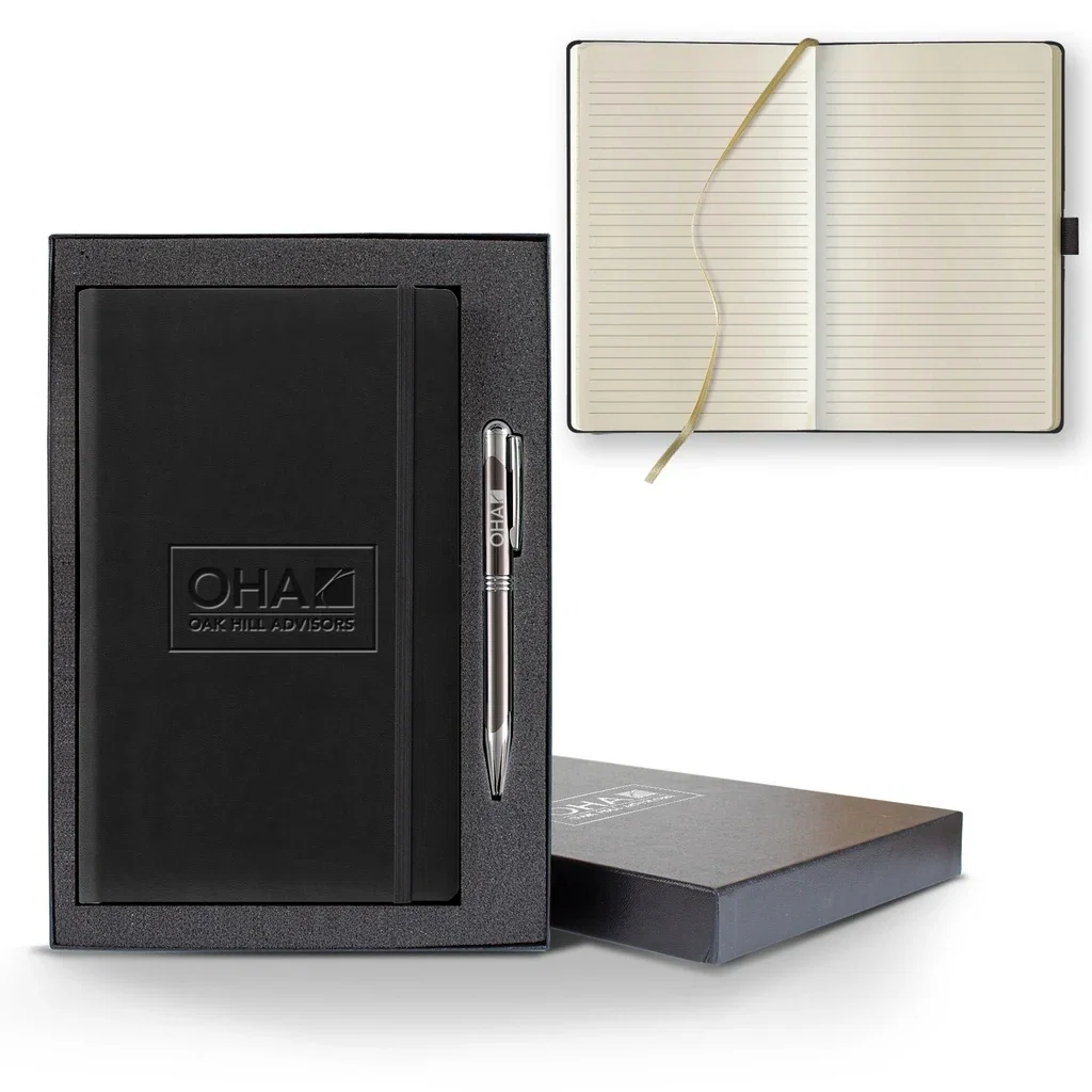 Castelli Tucson Medio Lined Ivory Page Journal Gift Set — Jacket Color: Black,Pen Color: Gun Metal — view 4