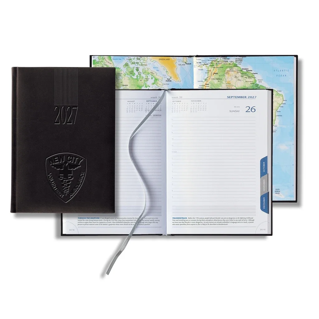 Castelli Tucson Medio White Page Tabbed Daily Diary — Jacket Color: Black