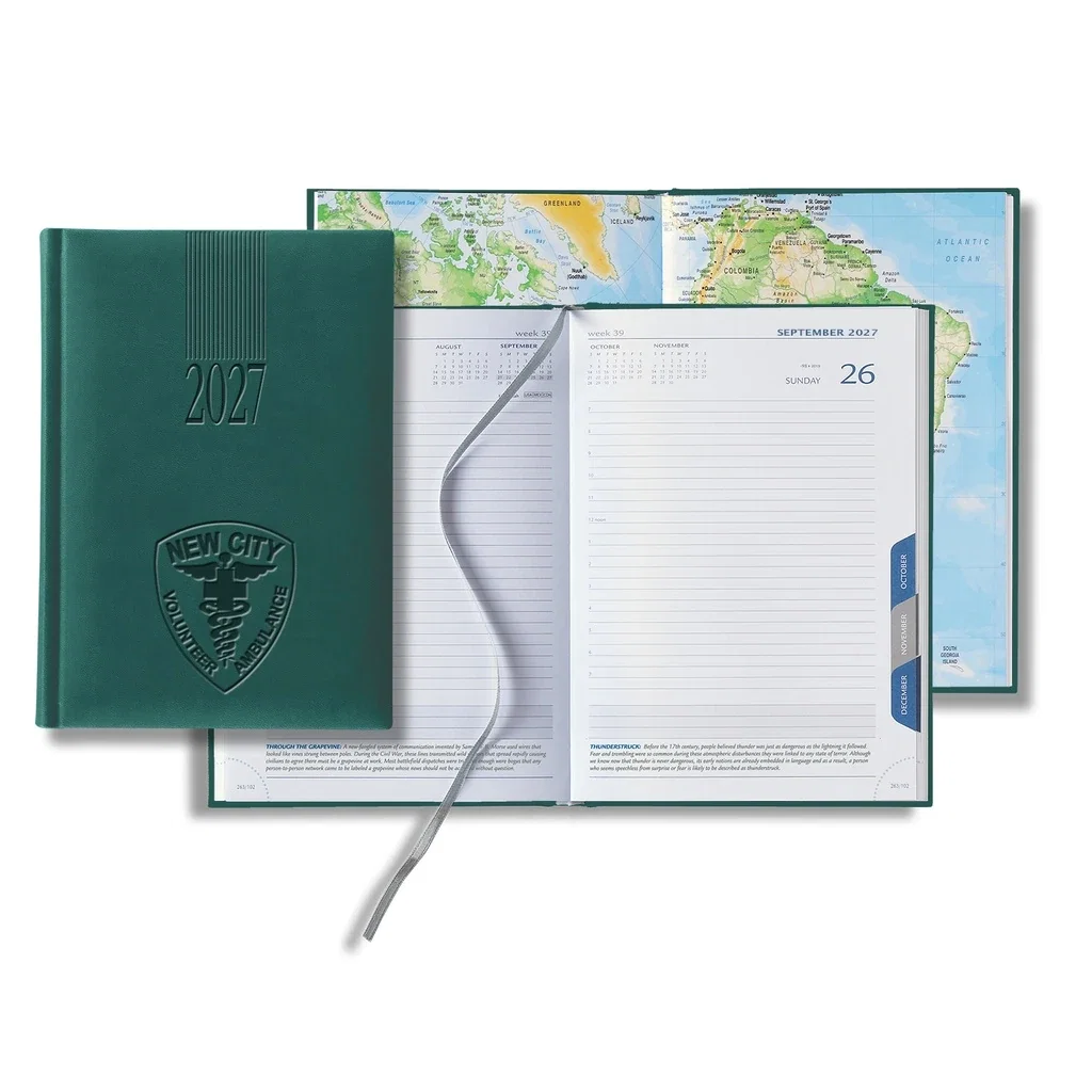 Castelli Tucson Medio White Page Tabbed Daily Diary — Jacket Color: Green — view 2