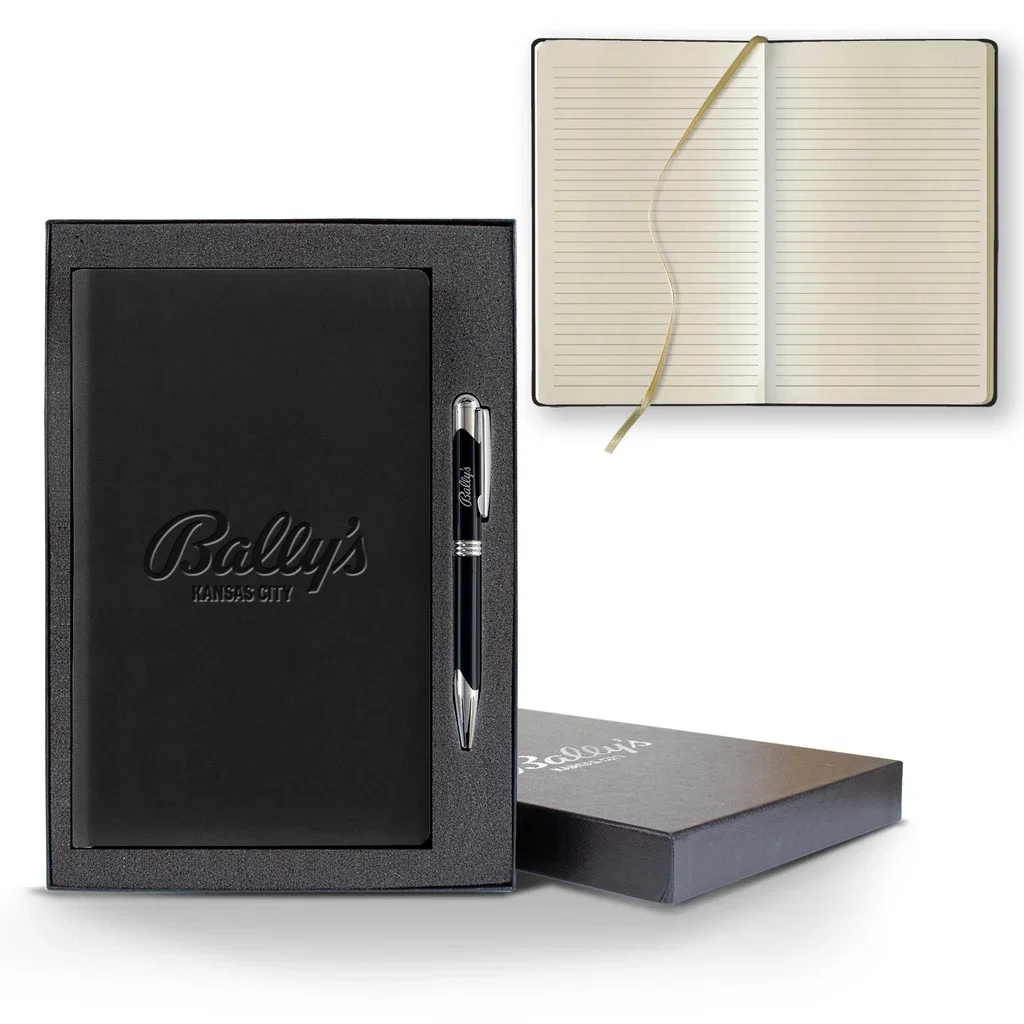 Castelli Tucson Slim Medio Lined Ivory Page Journal Gift Set — Jacket Color: Black,Pen Color: Black Pen — view 3
