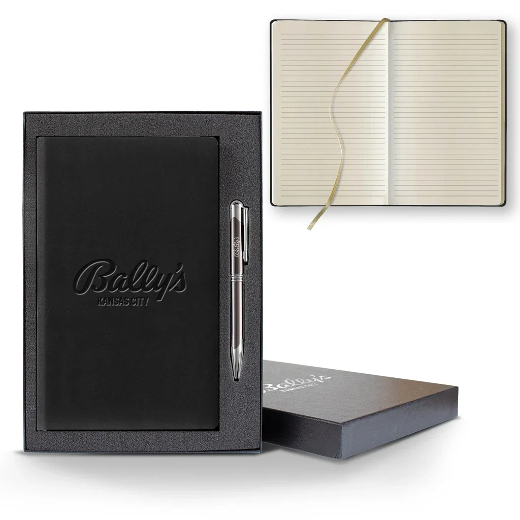 Castelli Tucson Slim Medio Lined Ivory Page Journal Gift Set — Jacket Color: Black,Pen Color: Gun Metal — view 4