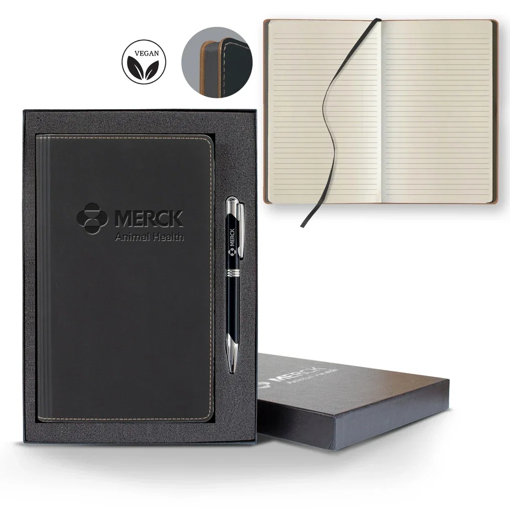 Castelli Vegan ECO Medio Lined Ivory Page Journal Gift Set — Jacket Color: Black,Pen Color: Black Pen — view 3