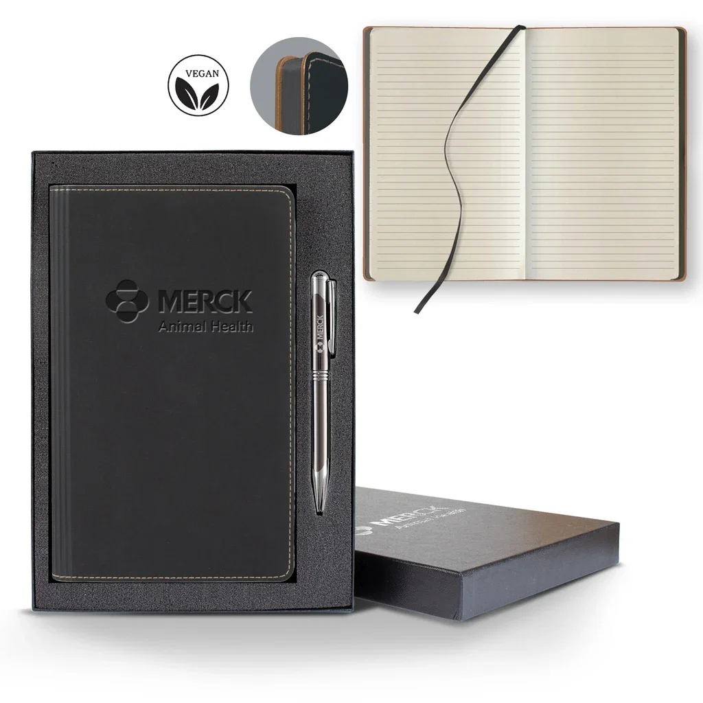 Castelli Vegan ECO Medio Lined Ivory Page Journal Gift Set — Jacket Color: Black,Pen Color: Gun Metal — view 4