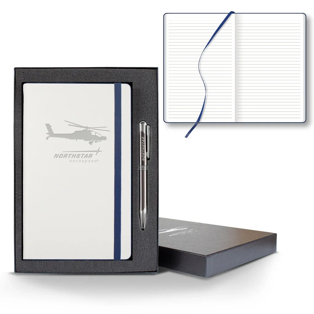 Castelli White Laser Medio Lined White Page Journal Gift Set — Jacket Color: White/Navy,Pen Color: Gun Metal — view 2