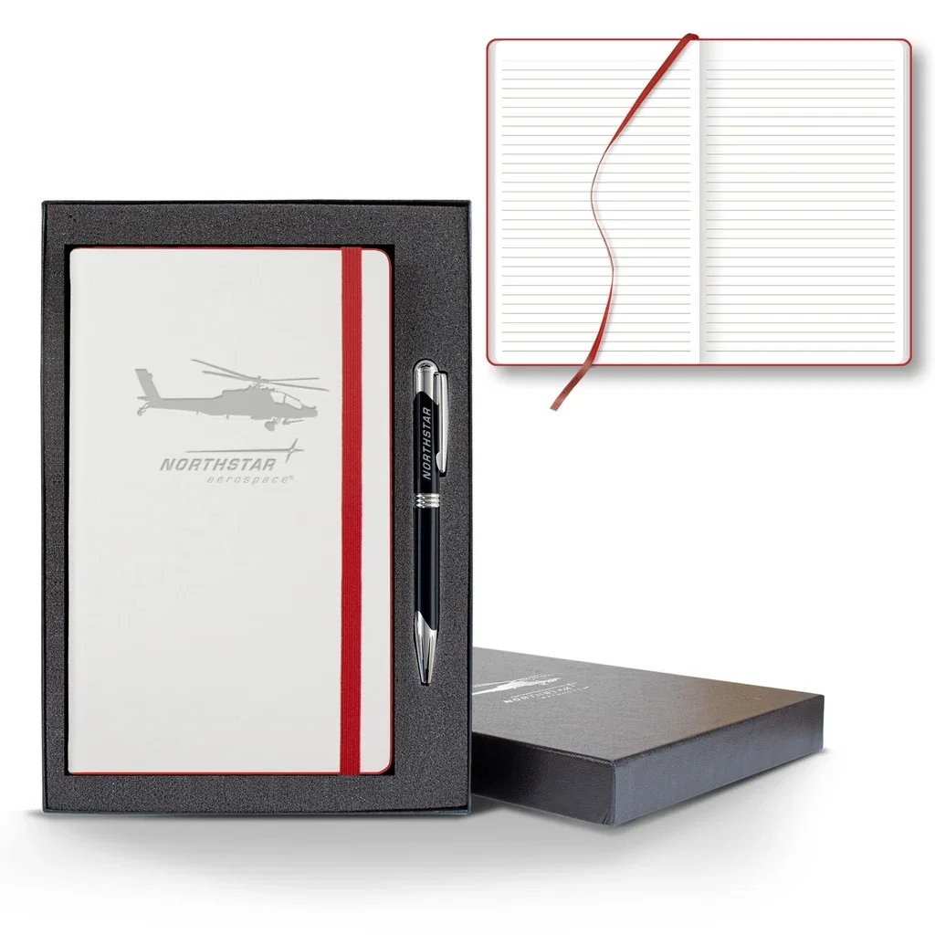 Castelli White Laser Medio Lined White Page Journal Gift Set — Jacket Color: White/Red,Pen Color: Black Pen — view 3