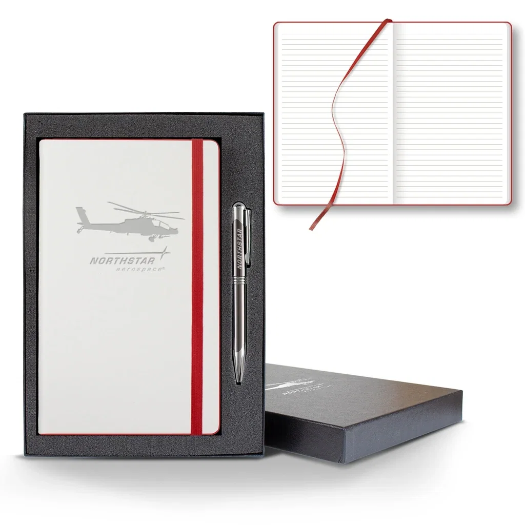Castelli White Laser Medio Lined White Page Journal Gift Set — Jacket Color: White/Red,Pen Color: Gun Metal — view 4
