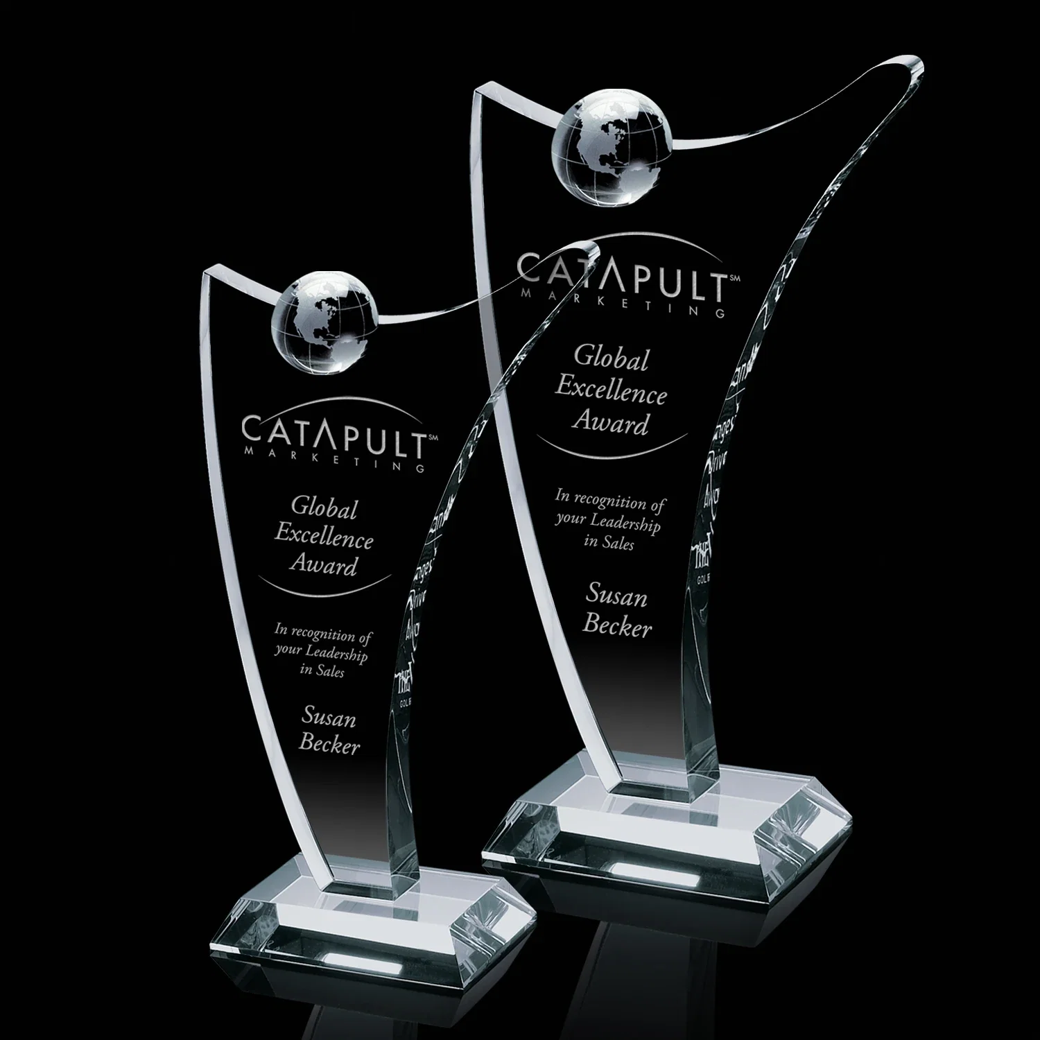 Custom Optical Crystal Column Award with Crystal Globe Top for employee recognition
