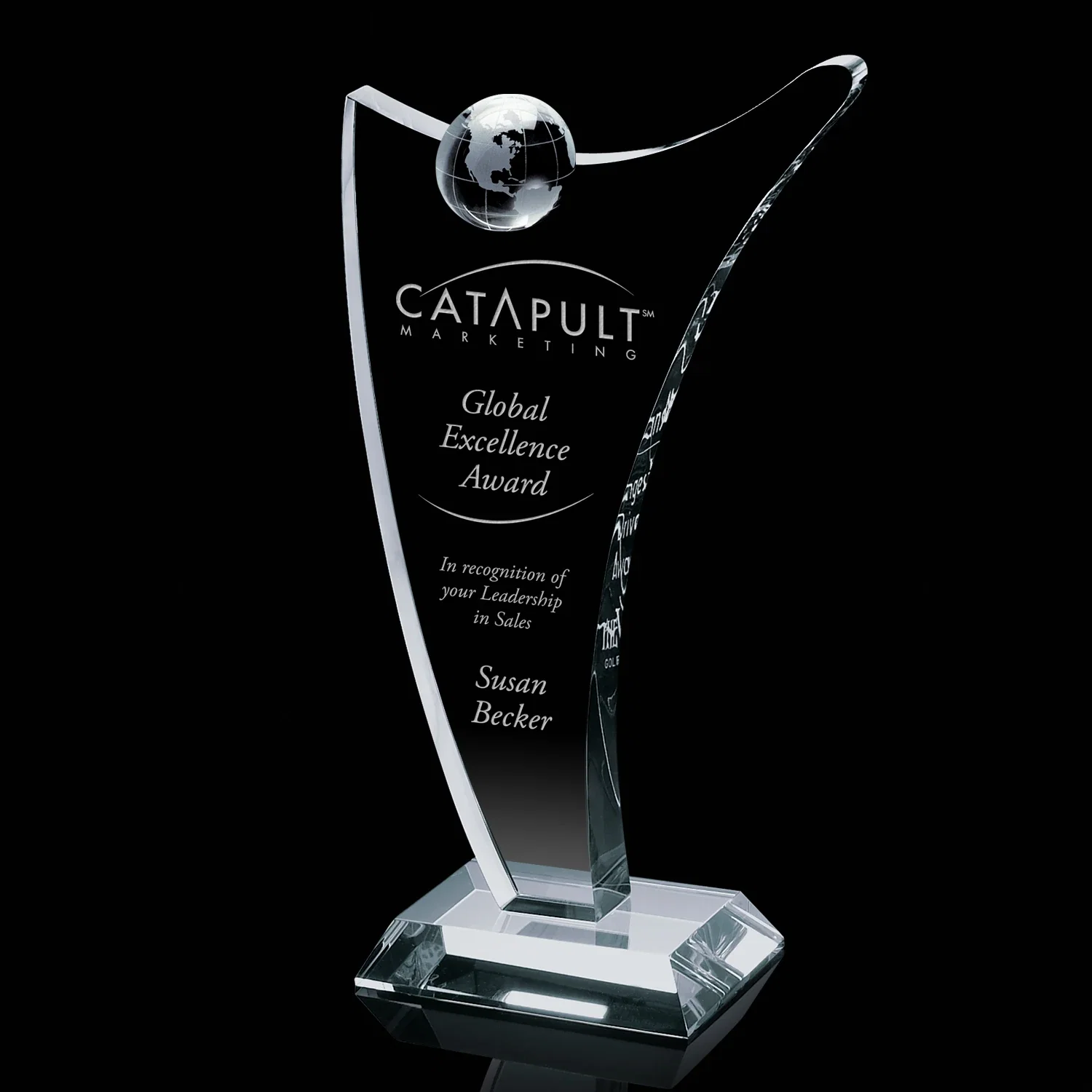 Custom Optical Crystal Column Award with Crystal Globe Top for service anniversary gifts
