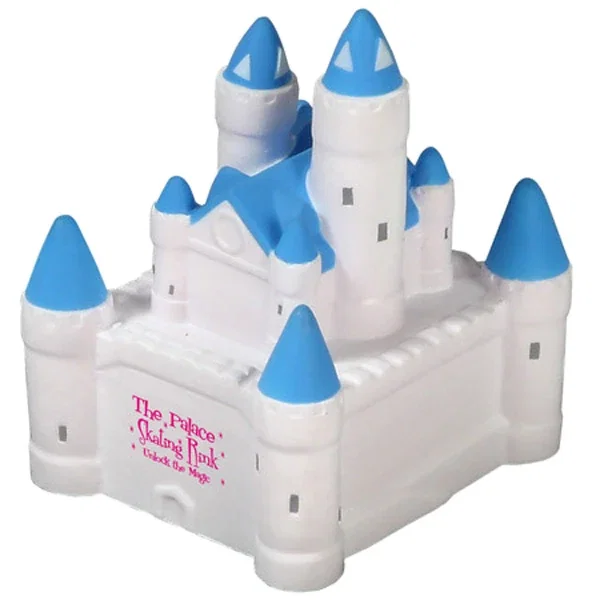 Castle shaped stress reliever with a pad-printed front imprint