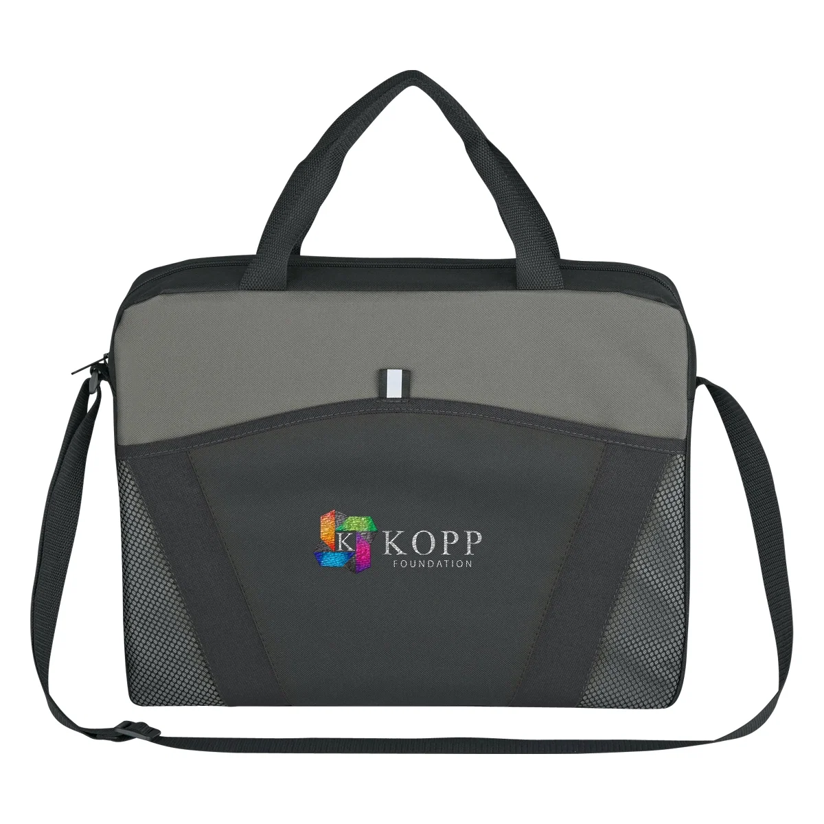 Black bag displayed with the strap extended
