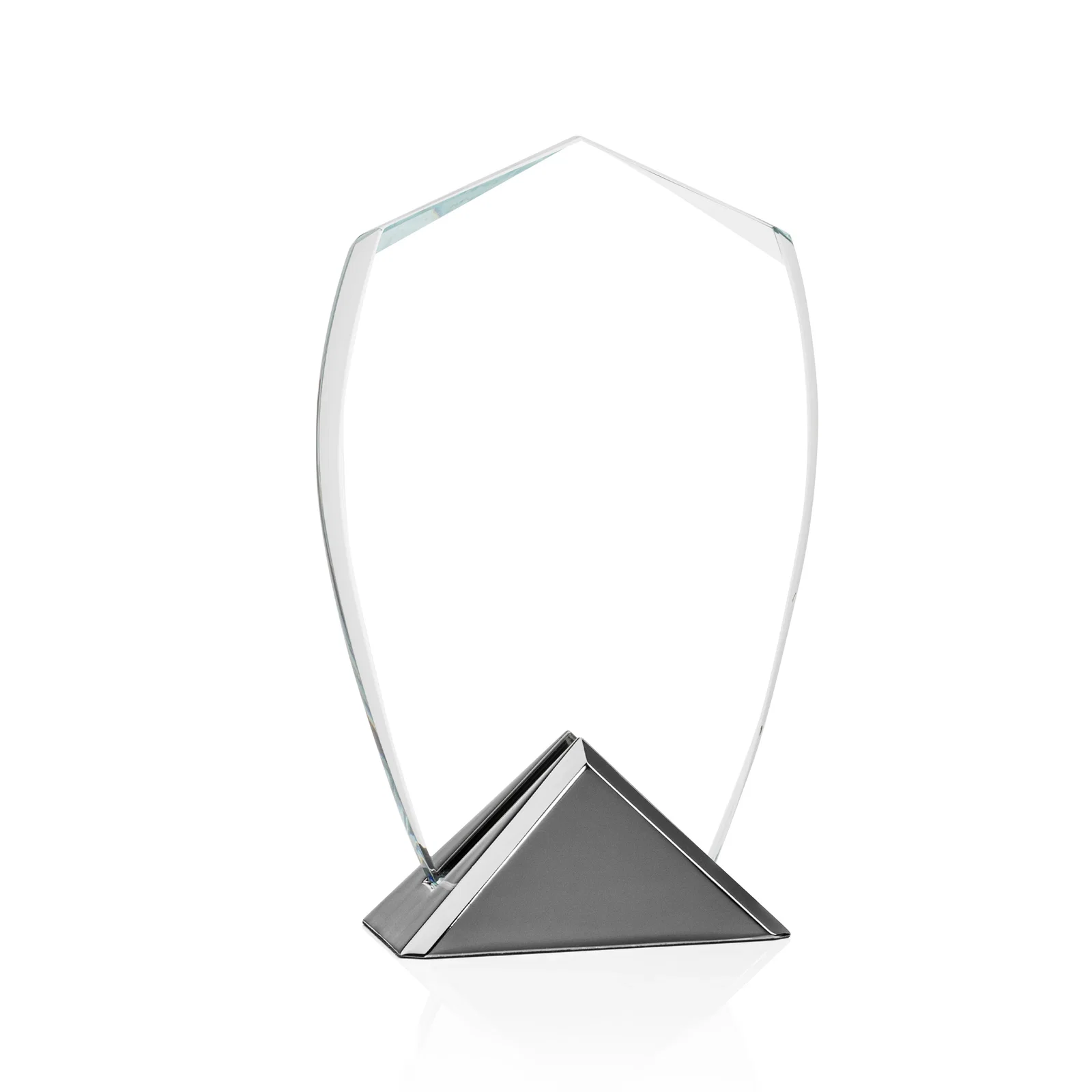 Custom Starfire Crystal Shield Award on Triangular Gunmetal Base for volunteer appreciation