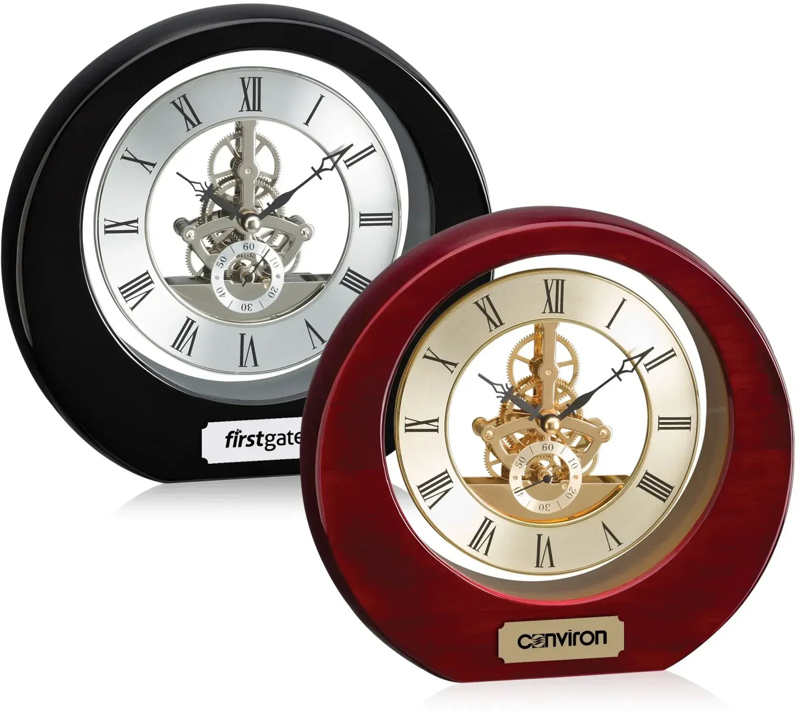 Rosewood Clock with Chrome Skeleton Face