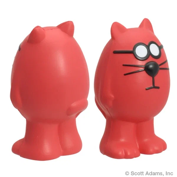 Catbert cartoon cat figure stress reliever, about 2.875 inches tall