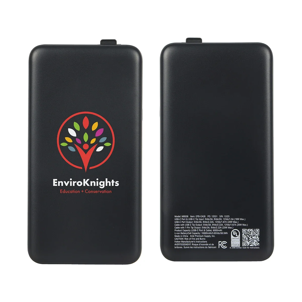 Custom Cavalier 10000mAh Power Bank, front view of the branded charging device