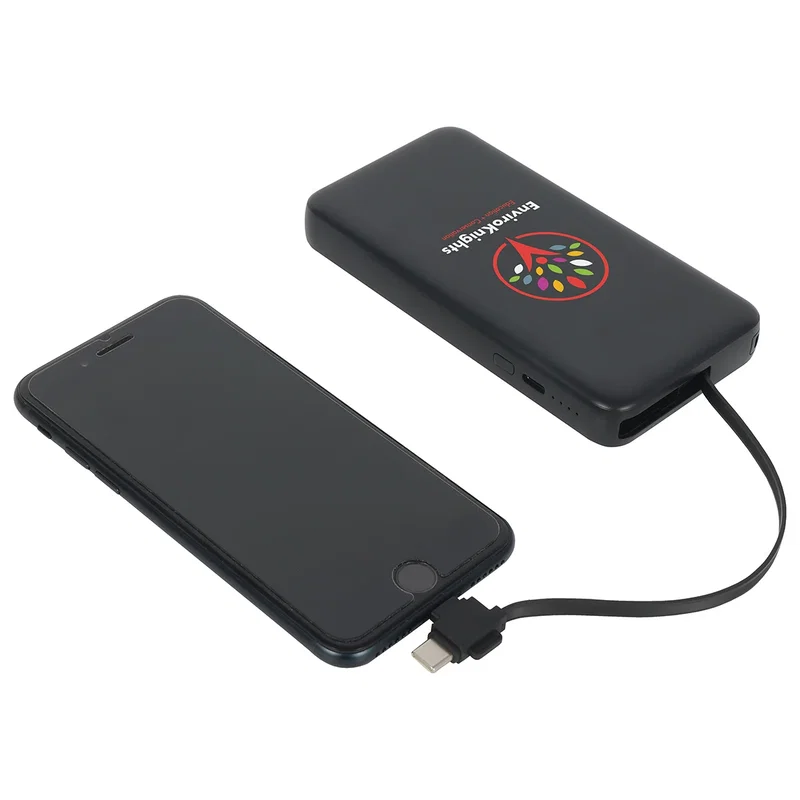 Cavalier Power Bank in use, charging a smartphone via the retractable cable