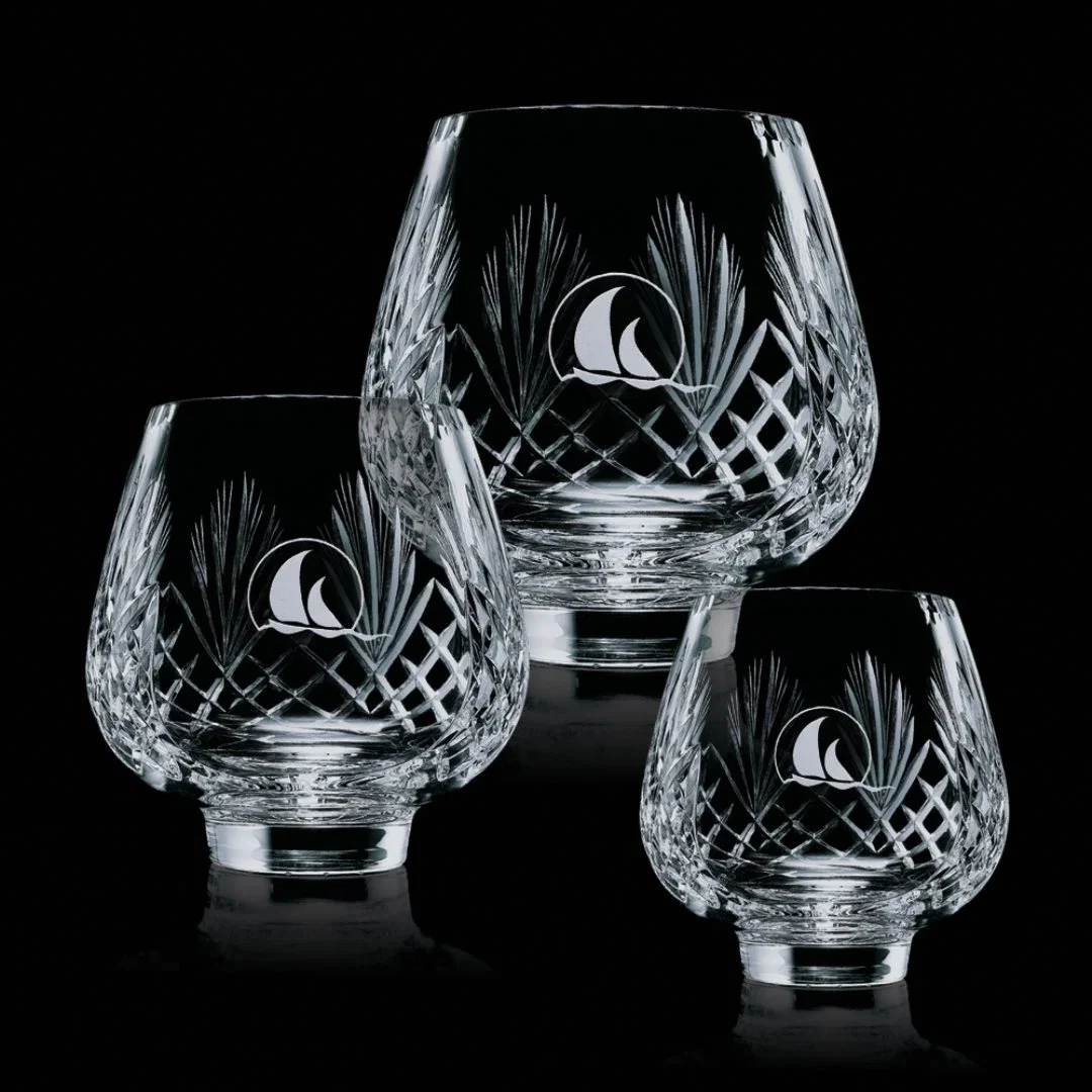 Custom 24% Lead Crystal Bowl with Small Monogram Panel for employee recognition