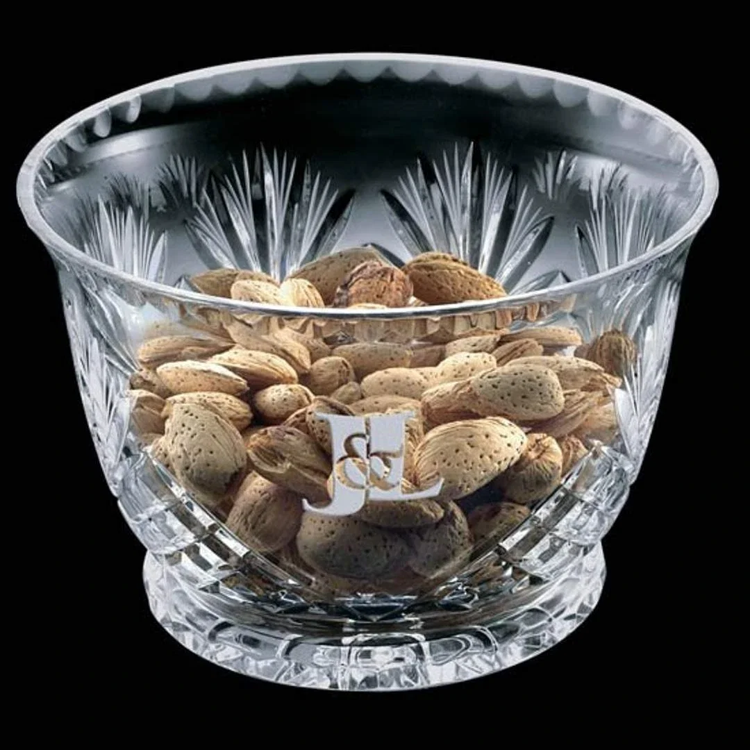 Custom 24% Lead Crystal Bowl with Etch Set Apart from Facet Cuts for corporate award ceremonies
